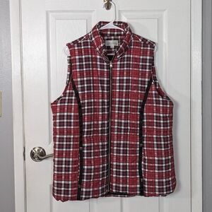Erin London Warm and Cozy Red and Black Checkered Plaid Puffer Vest Size XL